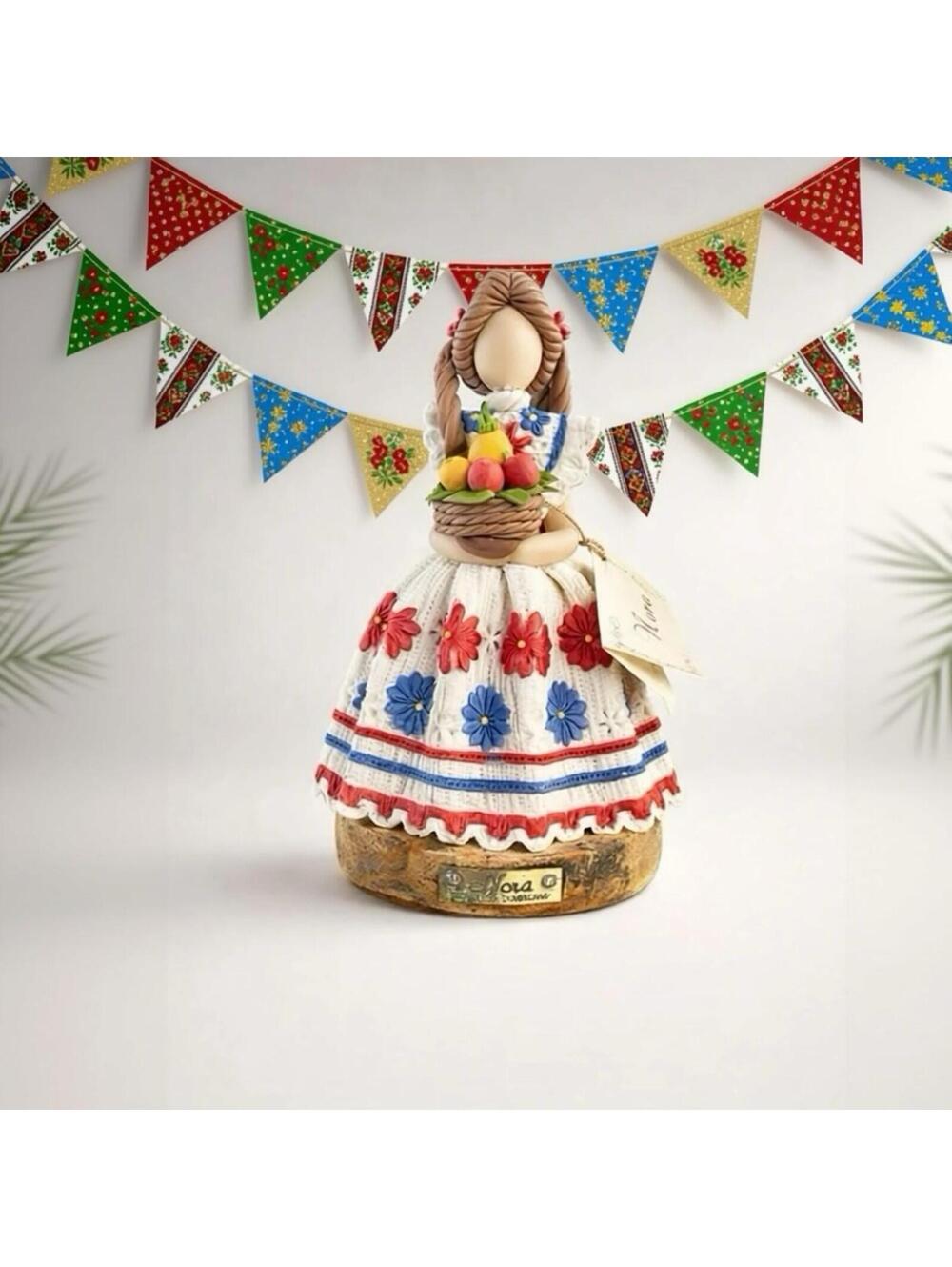 Nora Republica Dominica Faceless Girl Figurine Holding Fruit Basket